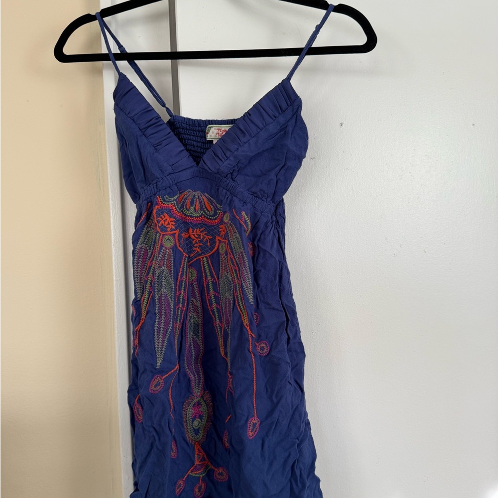 Flying Tomato Blue Embroidered Spaghetti Strap Dress S